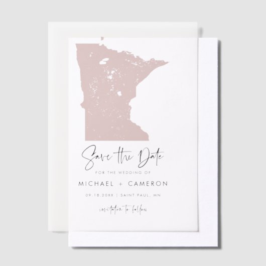 Blush Pink Minnesota Map Minimalist Bewaar de datu Vellum Uitnodigingen (Offset)