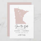 Blush Pink Minnesota Map Minimalist Script Weddens Save The Date (Voorkant / Achterkant)