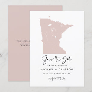 Blush Pink Minnesota Map Minimalist Script Weddens Save The Date
