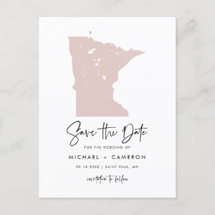 Blush Pink Minnesota Map Modern Save the Date Aankondigingskaart