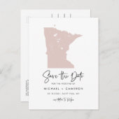 Blush Pink Minnesota Map Modern Save the Date Aankondigingskaart (Voorkant / Achterkant)