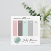 Blush Pink & Mint Baby shower Kleur Palet Kaart (Staand voorkant)