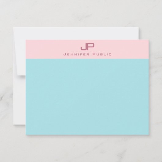 Blush Pink Mint Blue Monogram Simple Elegant Notitiekaartje (Voorkant)