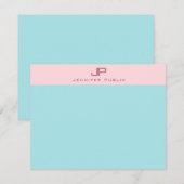 Blush Pink Mint Blue Monogram Simple Elegant Notitiekaartje (Voorkant / Achterkant)