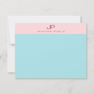 Blush Pink Mint Blue Monogram Simple Elegant Notitiekaartje
