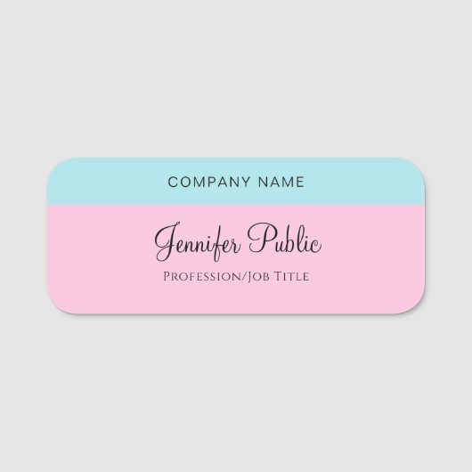 Blush Pink Mint Blue Sjabloon Hand Script naam Naamplaatje (Voorkant)
