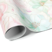 Blush Pink Mint Flowers Birthday Cadeaupapier (Rol Hoek)