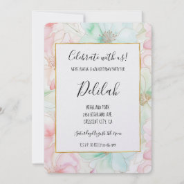 Blush Pink Mint Flowers Birthday Kaart