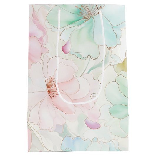 Blush Pink Mint Flowers Birthday Medium Cadeauzakje (Achterkant)