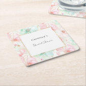 Blush Pink Mint Flowers Bridal Shower Kartonnen Onderzetters (Schuin)