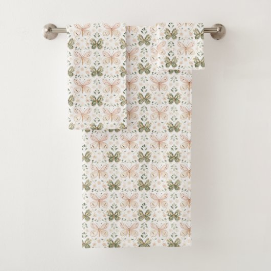 Blush Pink Mint Green Butterflies  Bad Handdoek (Insitu)