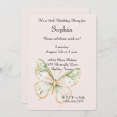 Blush Pink Mint Green Gold Butterfly Birthday Kaart (Voorkant / Achterkant)