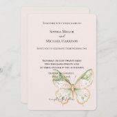 Blush Pink Mint Green Gold Butterfly Wedding Kaart (Voorkant / Achterkant)
