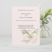 Blush Pink Mint Green Gold Butterfly Wedding Kaart (Staand voorkant)