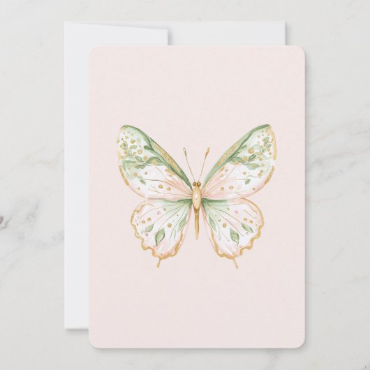 Blush Pink Mint Green Gold Butterfly Wedding Kaart (Achterkant)