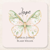 Blush Pink Mint Green Gold Butterfly Wedding Kartonnen Onderzetters (Voorkant)