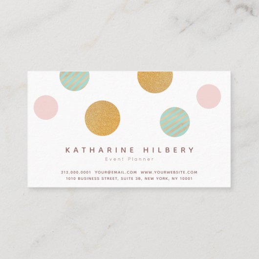 Blush Pink Mint Green Gold Polka Dot Visitekaartje (Achterkant)