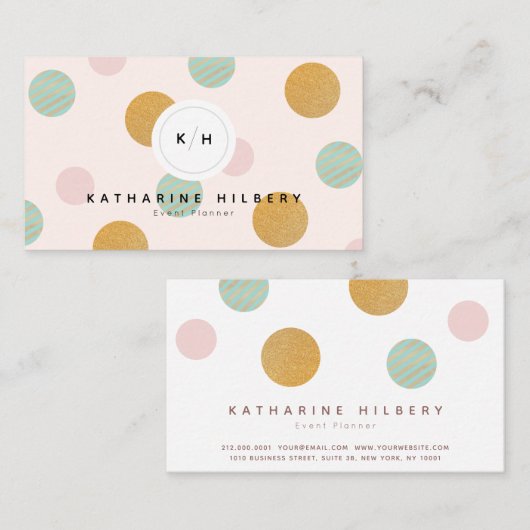 Blush Pink Mint Green Gold Polka Dot Visitekaartje (Voorkant / Achterkant)