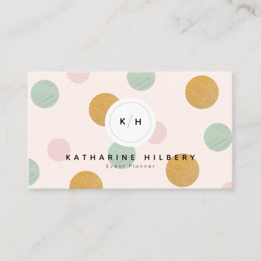 Blush Pink Mint Green Gold Polka Dot Visitekaartje (Voorkant)