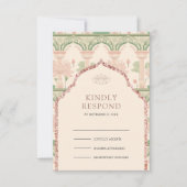 Blush Pink Mint Green Lotus Garden Indian Wedding RSVP Kaartje (Voorkant)