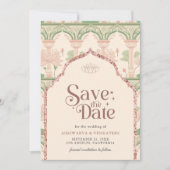 Blush Pink Mint Green Lotus Garden Indian Wedding Save The Date (Voorkant)