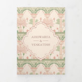 Blush Pink Mint Green Lotus Garden Indiase bruilof Drieluik Uitnodiging (Cover)