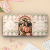 Blush Pink Mint Green Lotus Garden Indiase bruilof Drieluik Uitnodiging