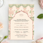 Blush Pink Mint Green Lotus Garden Indiase bruilof Kaart