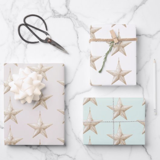 Blush Pink Mint Star Ornaments Christmas Inpakpapier Vel (Voorkant)