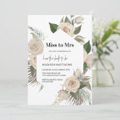 Blush Pink Miss tegen Mrs. Roos Floral Vrijgezelle Kaart (Staand voorkant)