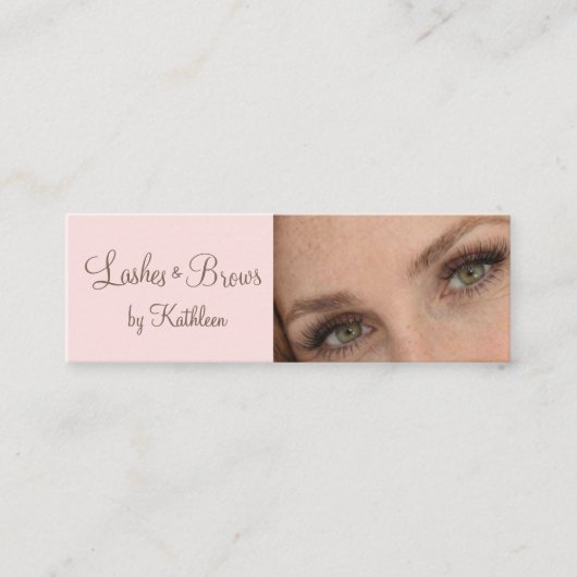 Blush Pink Mocha Script Photo Lashes and Brows Mini Visitekaartje (Voorkant)