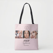 Blush Pink Modern 3 Photo Makeup Studio Logo Tote Bag (Voorkant)