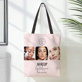Blush Pink Modern 3 Photo Makeup Studio Logo Tote Bag