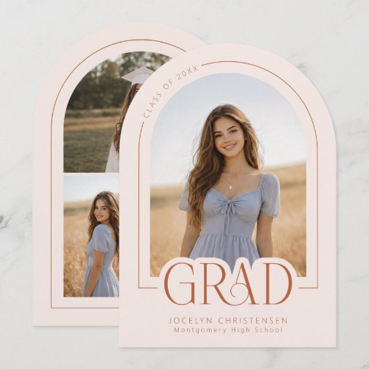 Blush Pink Modern 5 Photo Graduation Announcement Kaart (Voorkant / Achterkant)