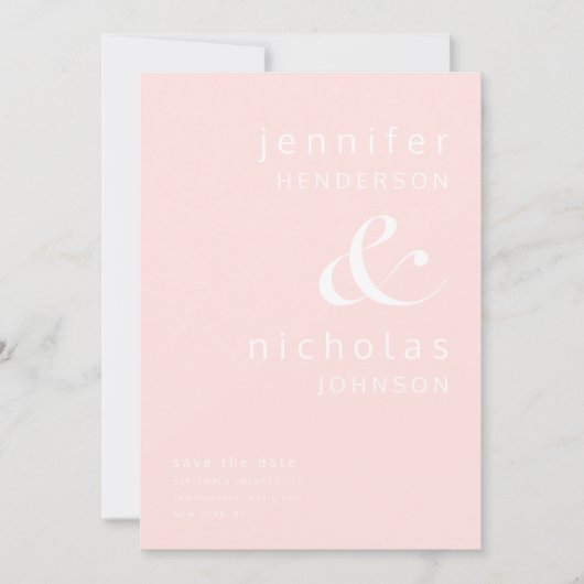 Blush Pink Modern Ampersand Typography Wedding Save The Date (Voorkant)