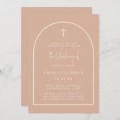 Blush Pink Modern Arch Script Minimal Christening Kaart (Voorkant / Achterkant)