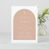 Blush Pink Modern Arch Script Minimalist Baptisme  Kaart (Staand voorkant)
