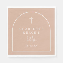 Blush Pink Modern Arch Script Minimalist Baptisme Servet