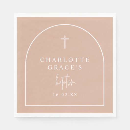 Blush Pink Modern Arch Script Minimalist Baptisme Servet (Voorkant)