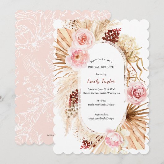 Blush Pink Modern Boho Arch Pampas Grass Floral  Kaart (Voorkant / Achterkant)