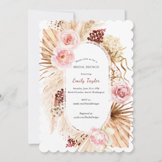 Blush Pink Modern Boho Arch Pampas Grass Floral  Kaart (Voorkant)
