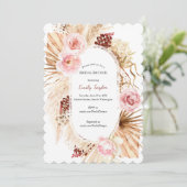 Blush Pink Modern Boho Arch Pampas Grass Floral  Kaart (Staand voorkant)