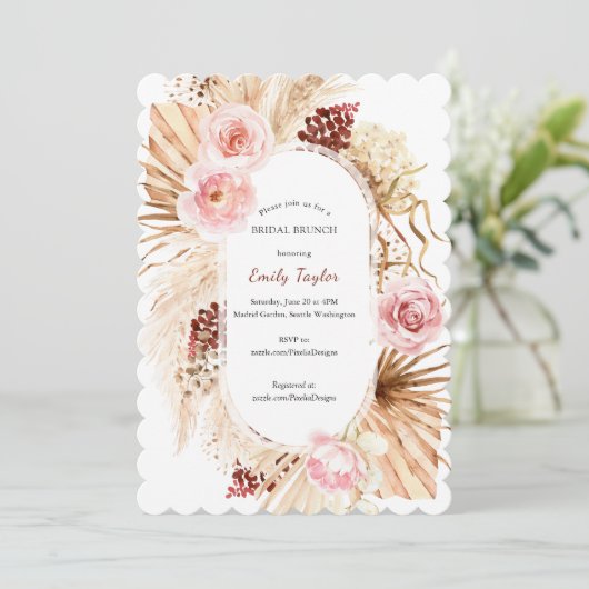 Blush Pink Modern Boho Arch Pampas Grass Floral  Kaart (Staand voorkant)