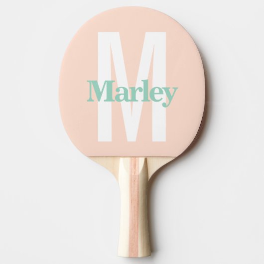 Blush Pink Modern Bold Monogram Naam Tafeltennisbatje (Voorkant)
