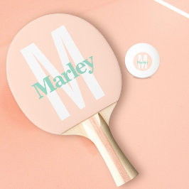 Blush Pink Modern Bold Monogram Naam Tafeltennisbatje