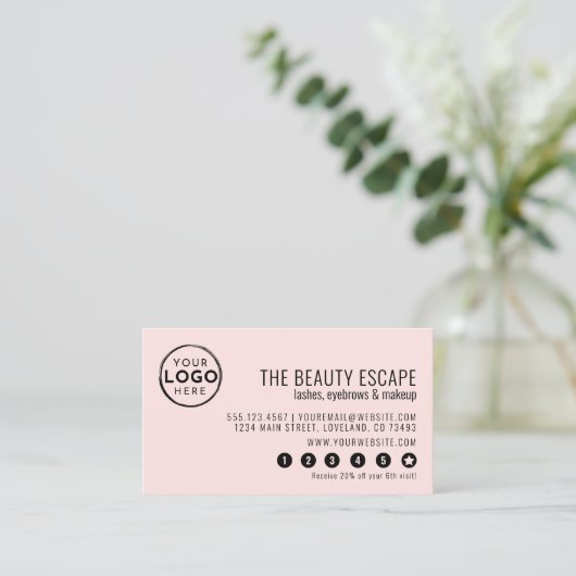 Blush Pink Modern Business Logo Loyalty Kaart (Staand voorkant)