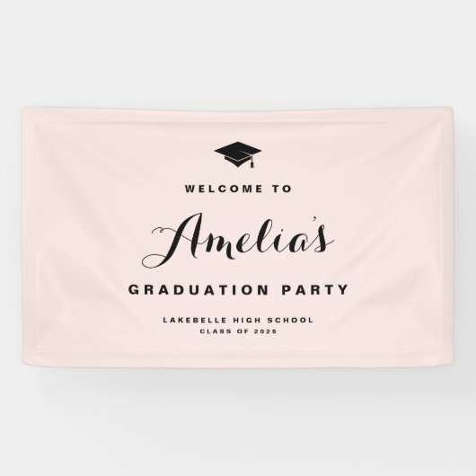 Blush Pink Modern Calligrafie Afstuderen Spandoek (Horizontaal)