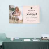 Blush Pink Modern Calligrafie Foto Afstuderen Spandoek (Beurs)