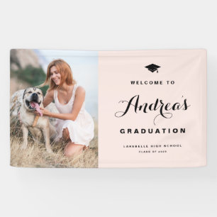 Blush Pink Modern Calligrafie Foto Afstuderen Spandoek