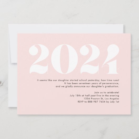 Blush Pink Modern Class of 2024 Foto Afstuderen Kaart (Achterkant)